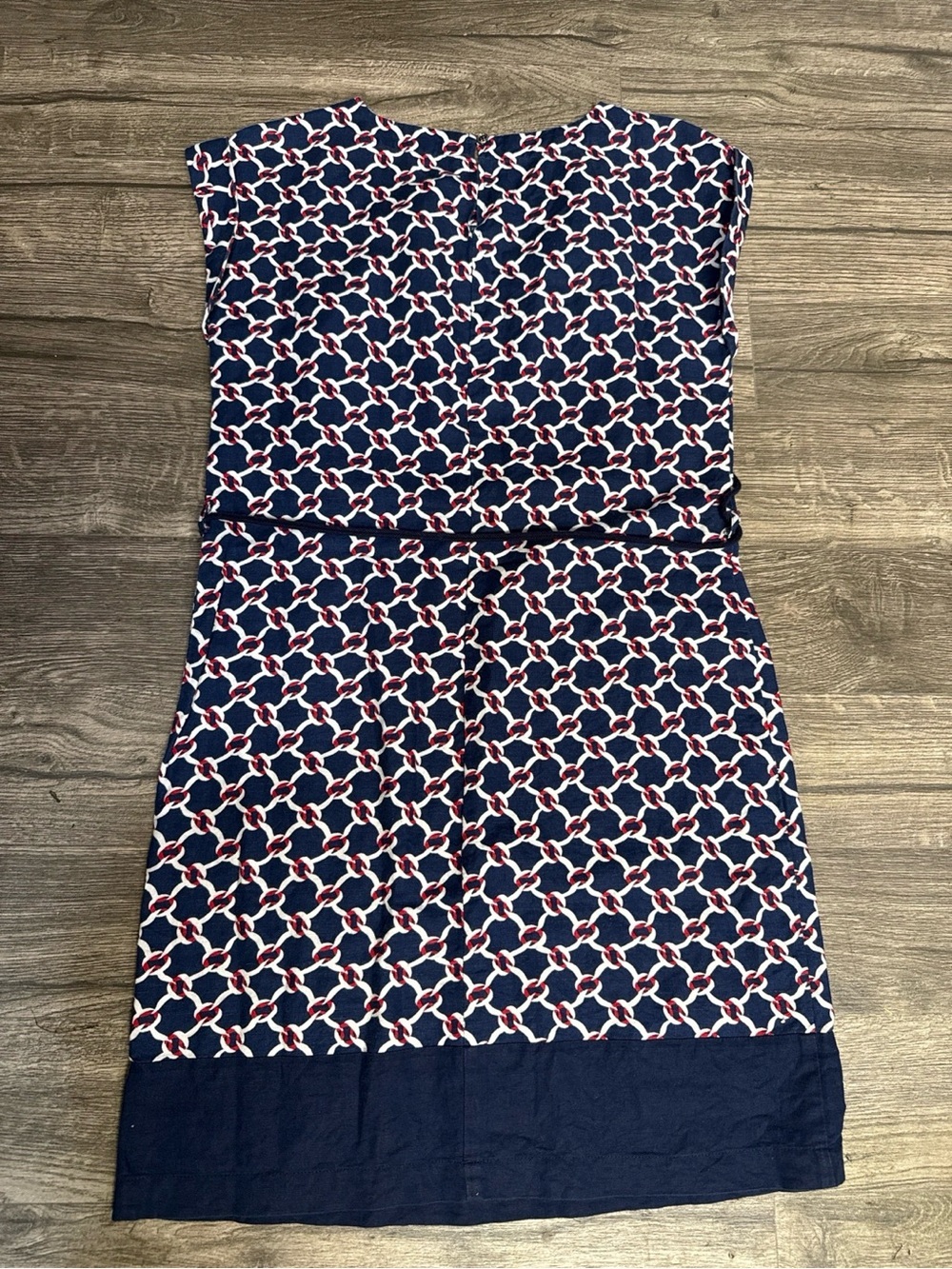 Nautica Linen Cotton Nautical Chain Print Tunic Dress XS Navy Red Belted Resort - Picture 7 of 8